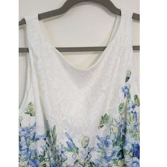 Danny and Nicole Dress Womens 12 Sleeveless Floral Lace Blue/White Belted Dress - Picture 3 of 16